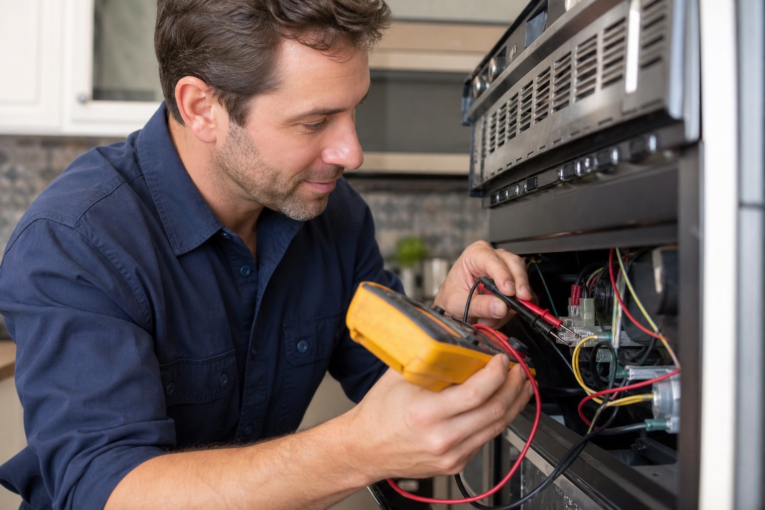 Technician diagnosing appliance
